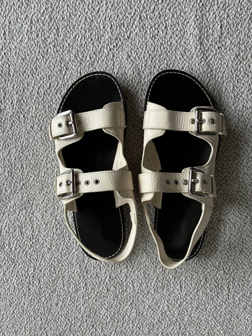 Madewell NV812 Ivory Leather Double Buckle Slingback Sandals Women's Size 7.5